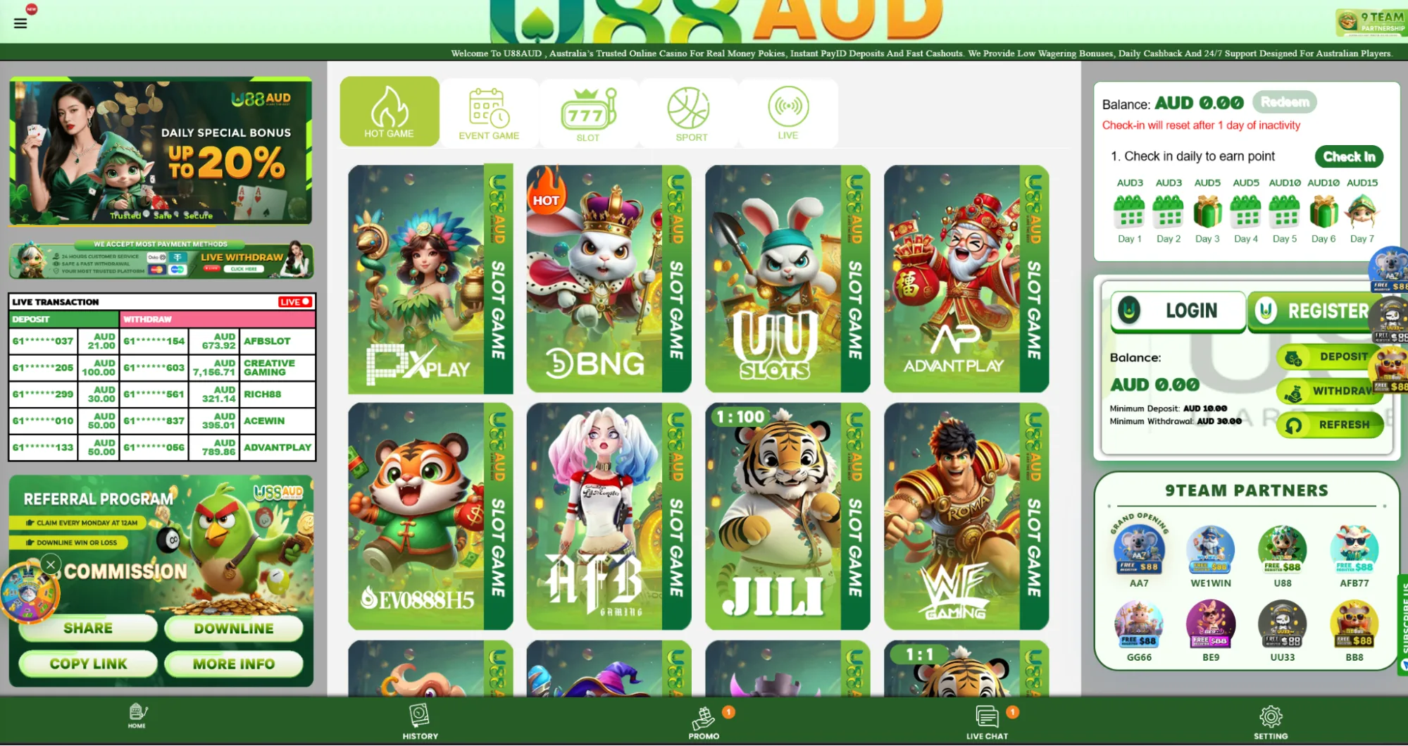 u88 casino pokies, live casino and table games for Australian players